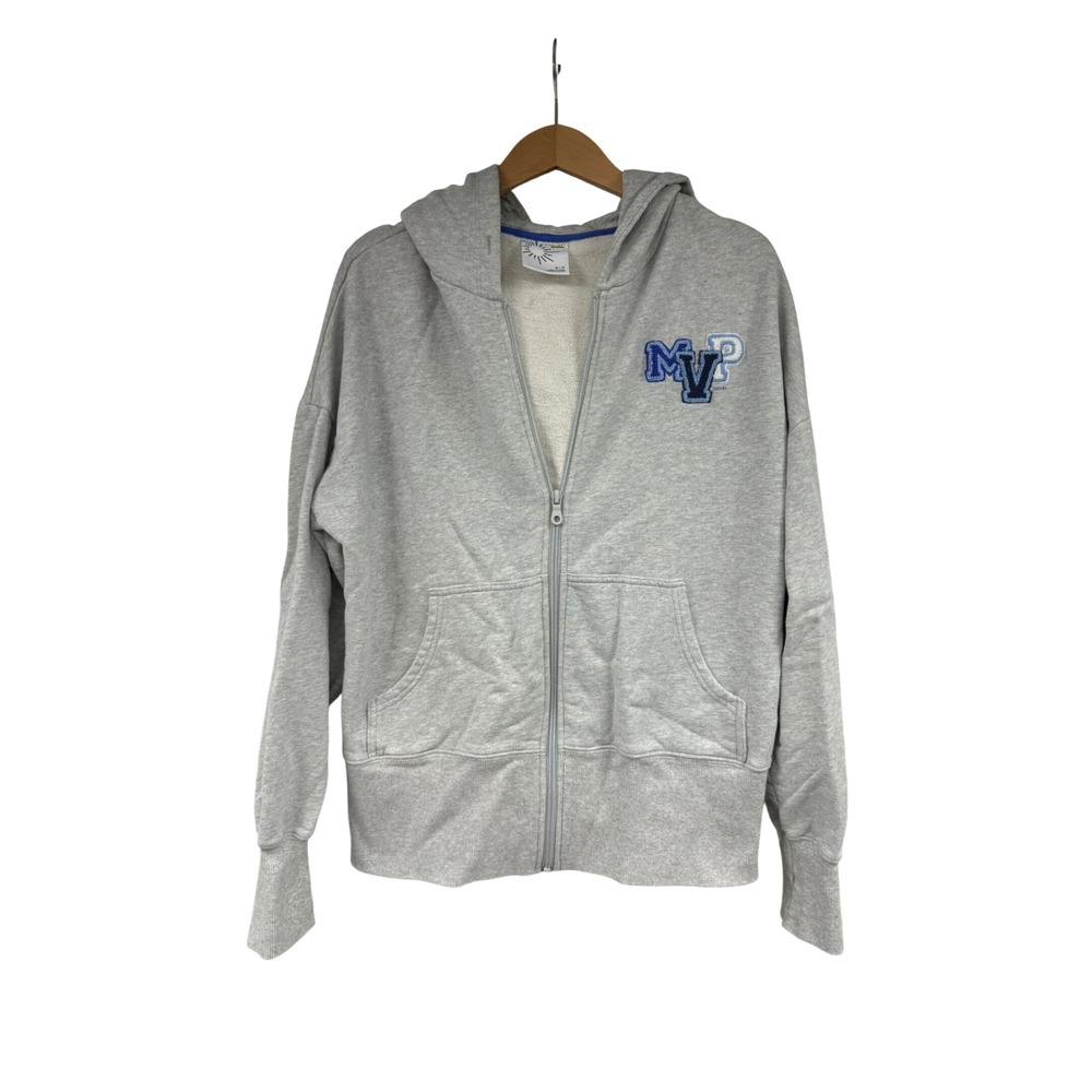 Aerie OFFLINE Women Gray MVP Patch Full Zip Hoodie Sweatshirt Thumbholes Size M
